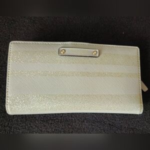 Kate Spade Gray & Glimmer Gold Glitter Bi-Fold Wallet w/Lavender Fabric Lining